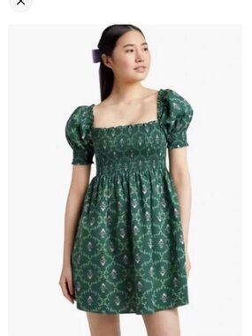 Hill House-The Athena Nap Dress in  Emerald Trellis